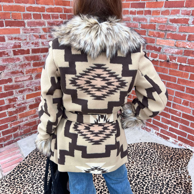 Short Tan and Brown Fur Jacket