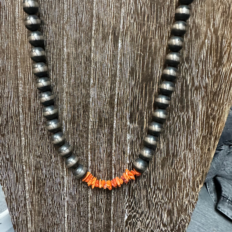 20 inch Orange Spiny Chip 10mm Navajo Pearl Genuine Necklace