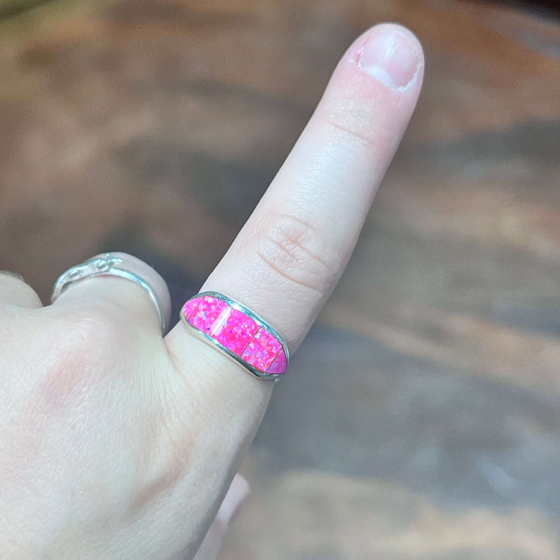 Hot Pink Opal Inlay Genuine Ring.