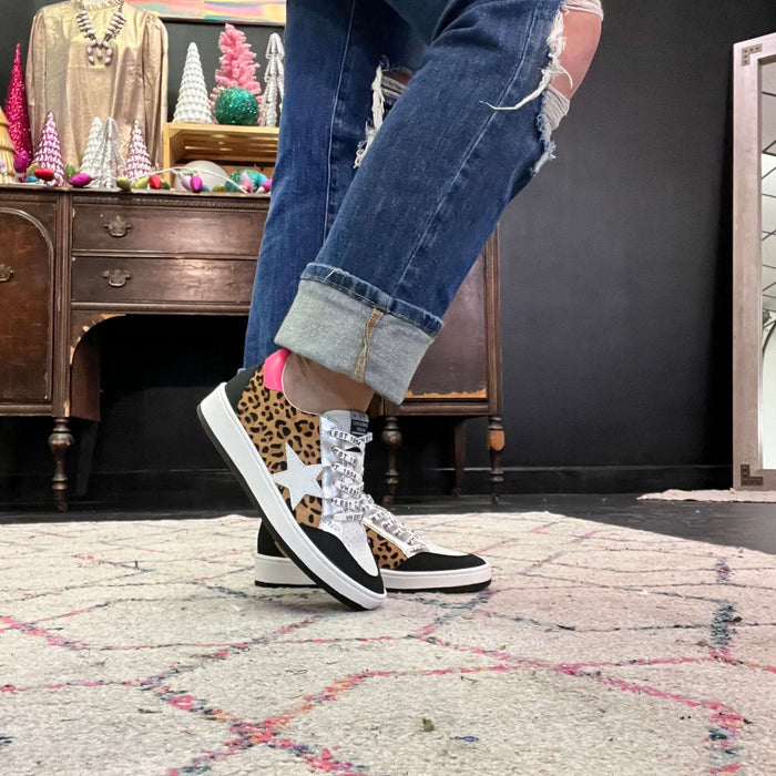 Pink and Animal Print Vintage Havana Positvity Tennis Silver Shoe