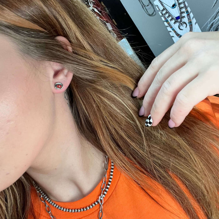 Red Opal Patina Stud Post Sterling Silver Earring