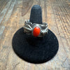 Feather Detailed Band with Red Stone Sterling Silver Ring