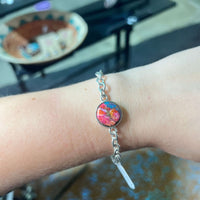 8 Inch Dainty Round Pink Dalhia Sterling Silver Bracelet - Country Lace Boutique