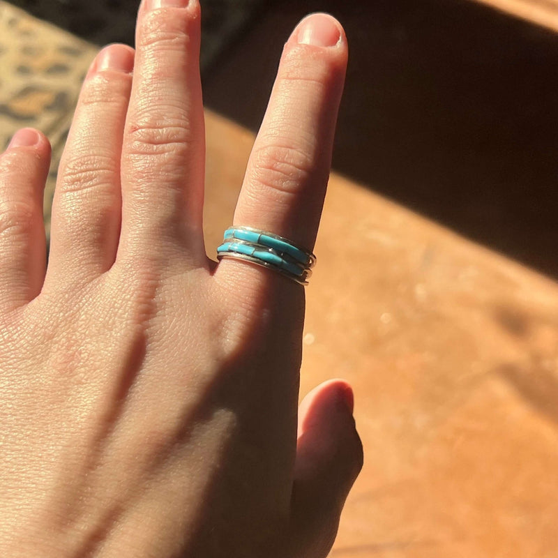 8 Stone inlay Kingman Turquoise Sterling Silver Ring - Country Lace Boutique