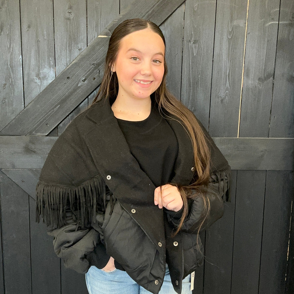 Yall Fly Black Midnight w/ Fringe Crop Jacket