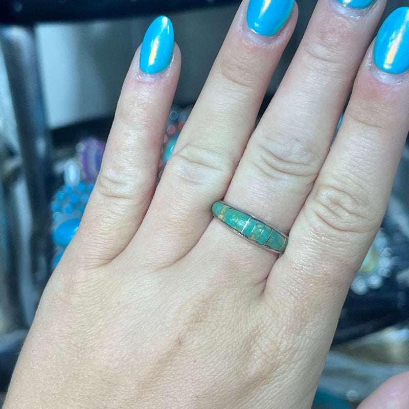 Fancy Green Turquoise Inlay Genuine Ring