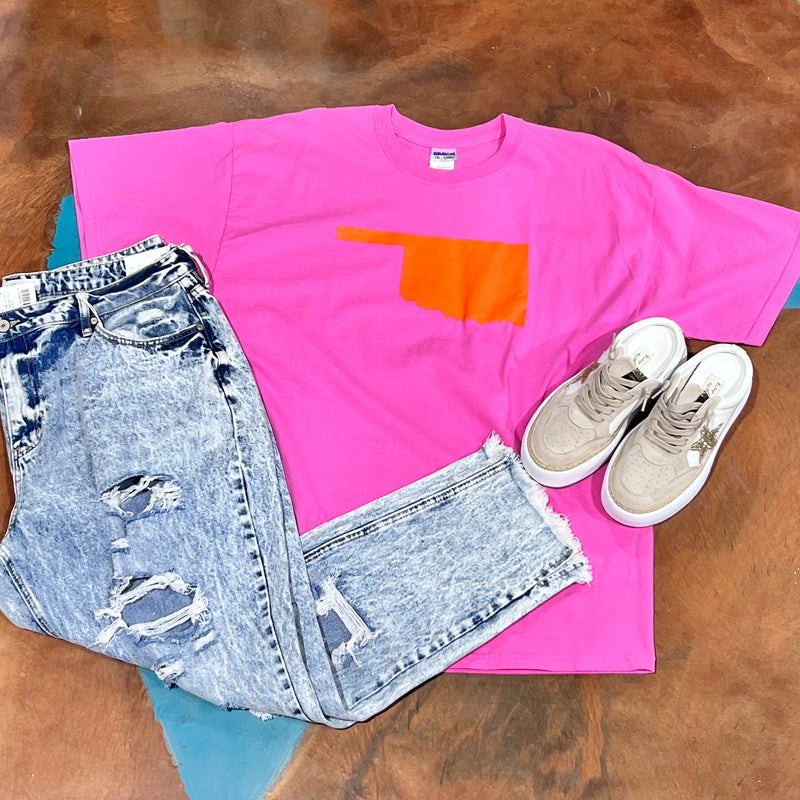 Pink & Orange Oklahoma Crew Neck T-shirt / XL