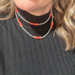18 inch 5mm Genuine Sterling Silver Navajo Pearl with Red Coral Spiny Chips Necklace