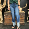 Dark Mid Rise Crop Wide-Wide Cuffed Risen Jeans