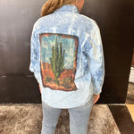 Bleached Denim Long Sleeve with Cactus Scene On the Back Shirt size small