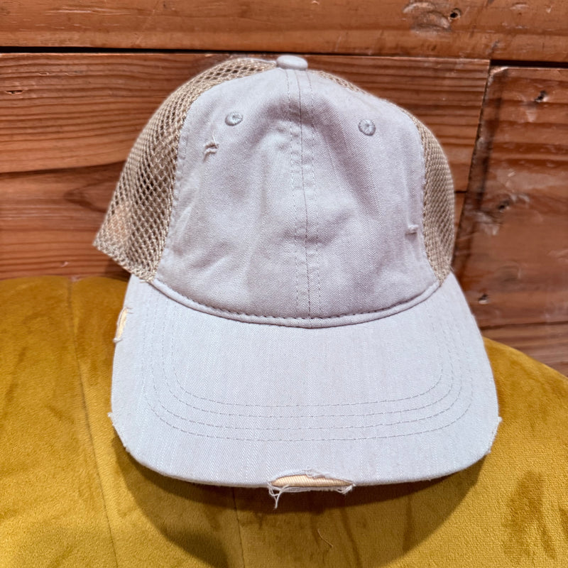 Light Grey Distressed Pony Tail C.C.Hat