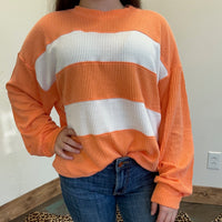 ORANGEWHITESTRIPERIBBEDTOP