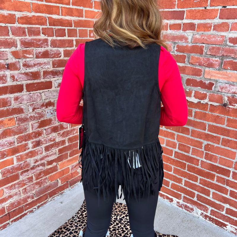 Rock & Roll Denim n Women's Black Studded Fringe Vest