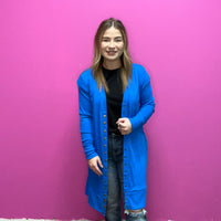 Blue Snap Down w/ Pockets Long Sleeve Soft Cardigan