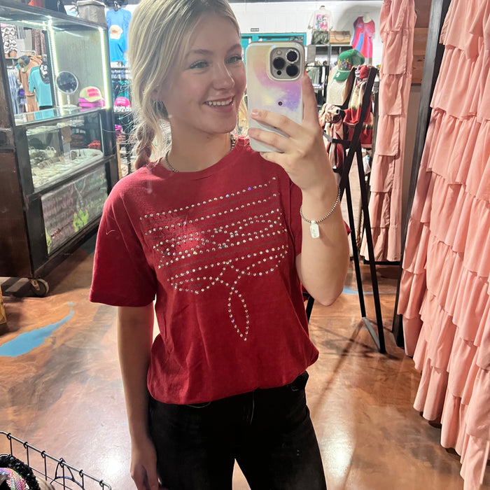 Red Bling Boot Stitch T-Shirt