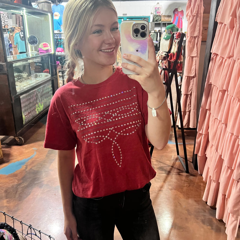 Red Bling Boot Stitch T-Shirt