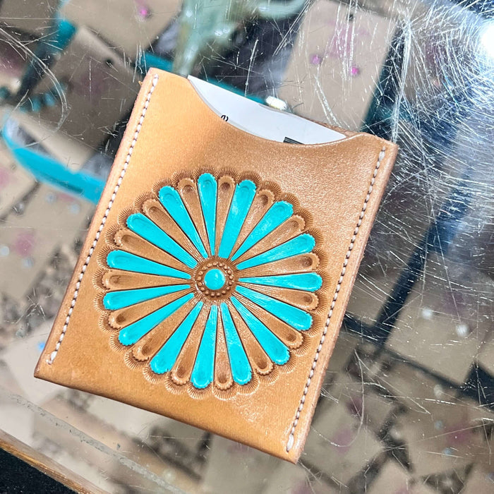 Turquoise Needlepoint Card Holder Wallet