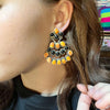 Black Onyx and Orange Spiny Chandelier Genuine Earrings