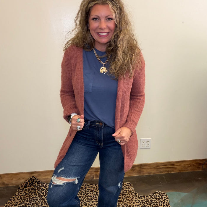 Super Soft Mauve Long Sleeve Sweater Cardigan