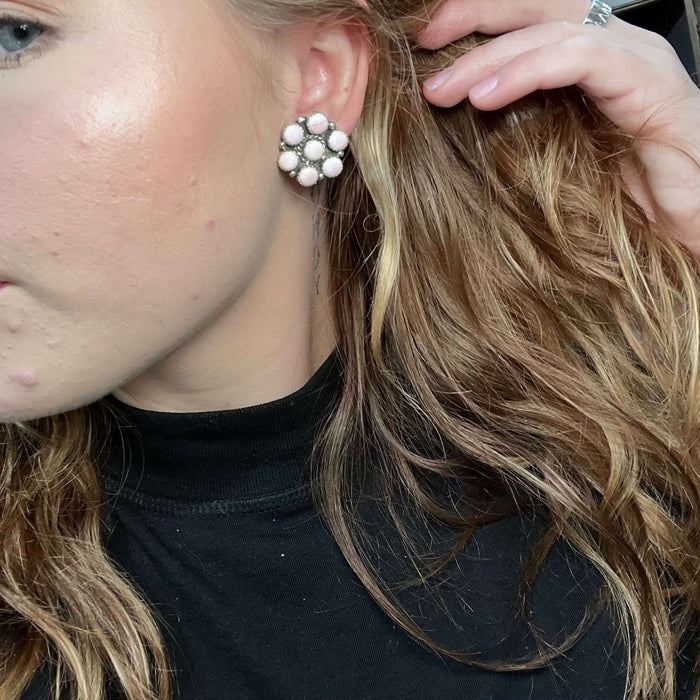 Pink Conch Cluster Post Sterling Silver Earring
