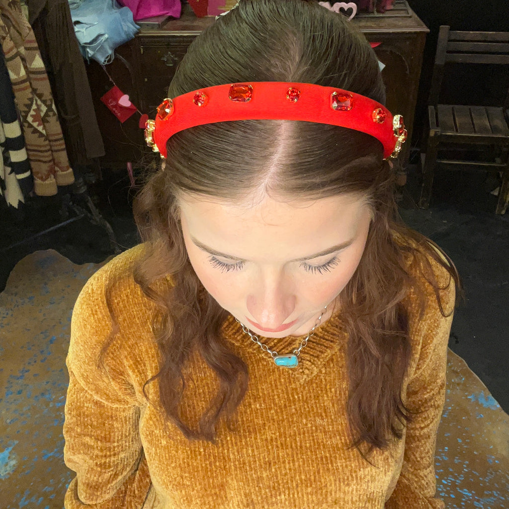 Skinny Red Rhinestone Headband