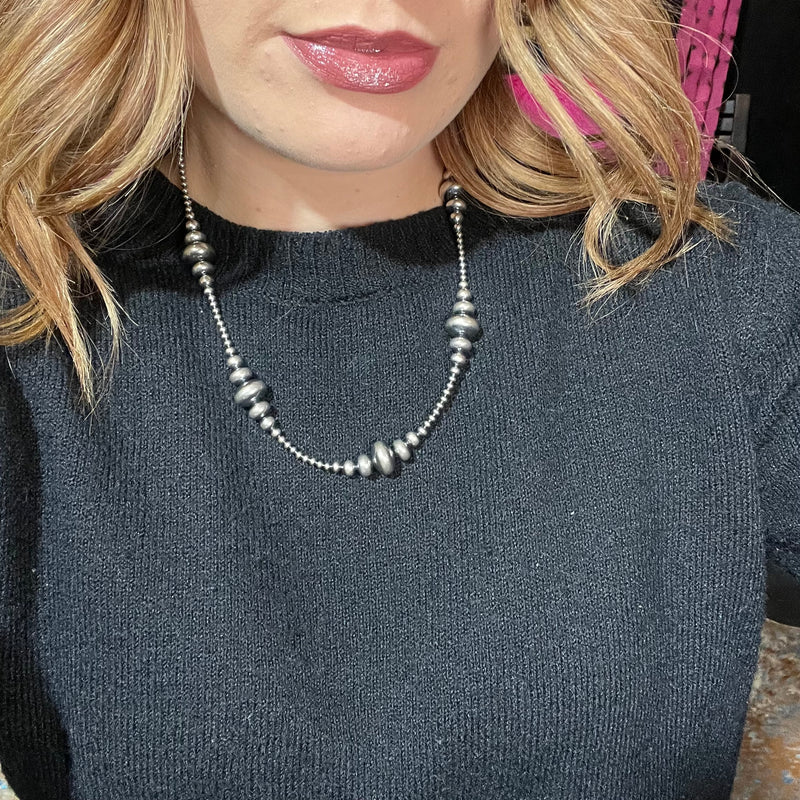 20 inch 3-14mm Rondelle Navajo Pearl Sterling Silver Necklace