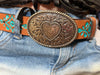 Hope Justin Kids Leather Tooled with Turquoise Belt with Heart Detailed Buckle