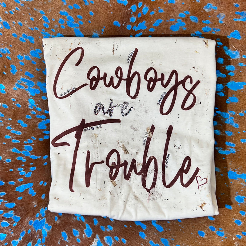 Cowboy's are Trouble distressed with Bling Tee