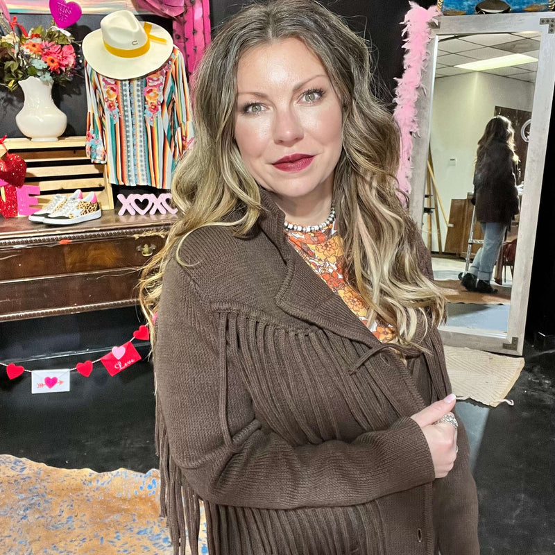 Brown Fringe Tasha Polizzi Thick Coat / Medium
