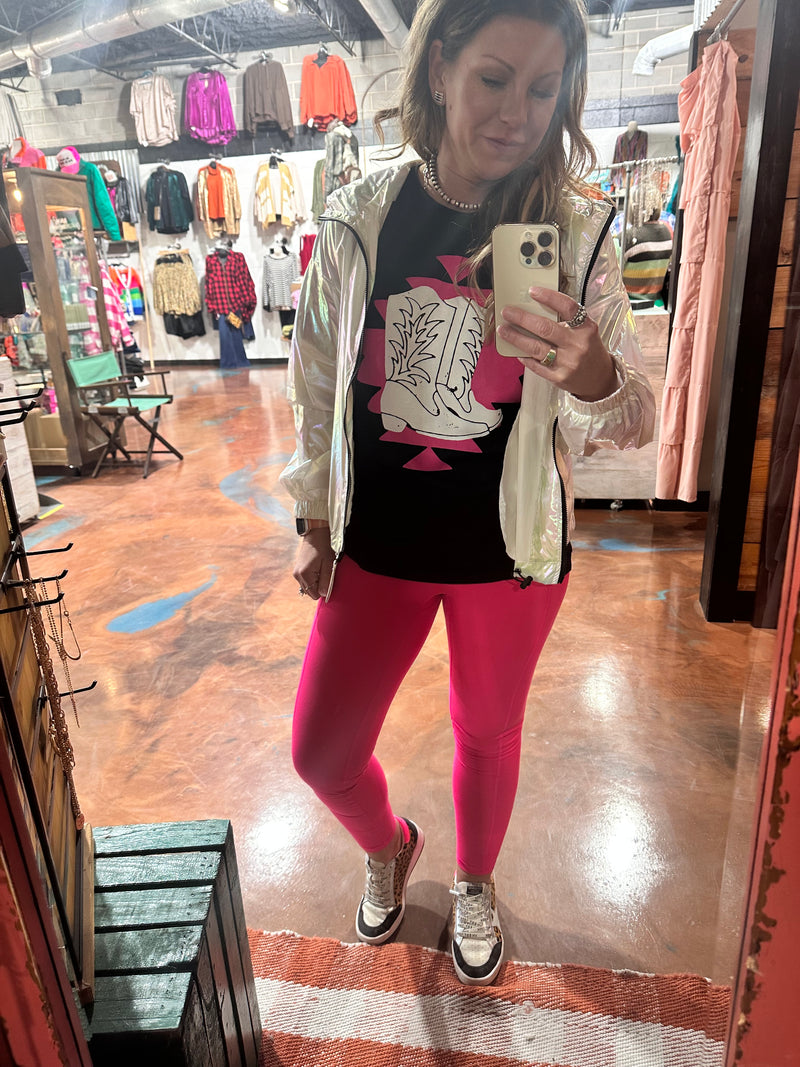 Black With Hot Pink and White Boots T-Shirt