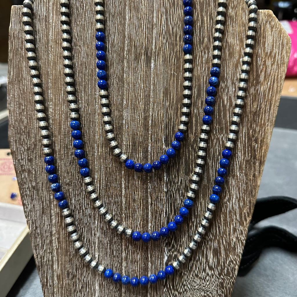 16 Inch 6mm Navajo Pearls with Blue Lapis Genuine Necklace