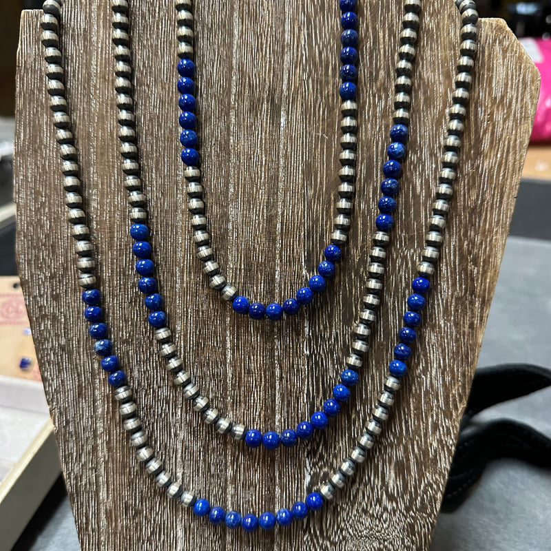 16 Inch 6mm Navajo Pearls with Blue Lapis Genuine Necklace