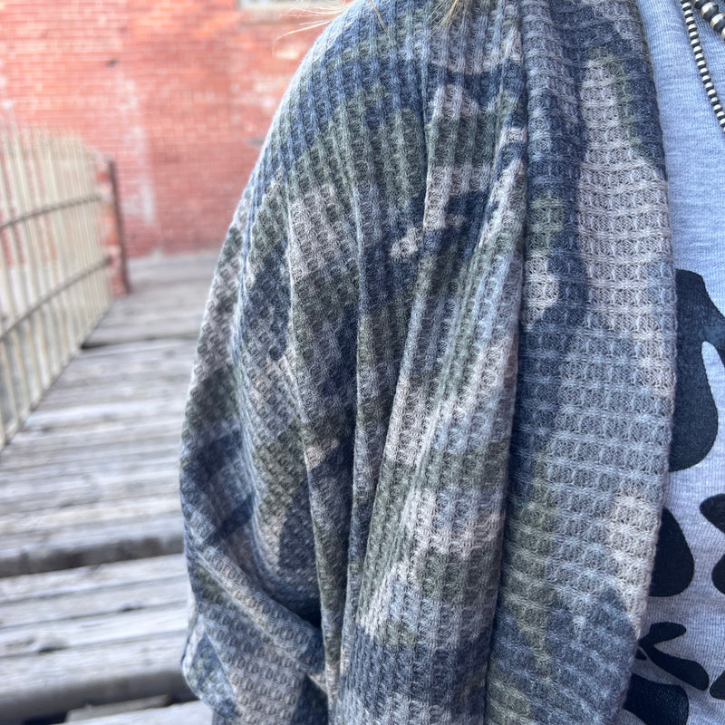 Camo Waffle Dolman Cardigan