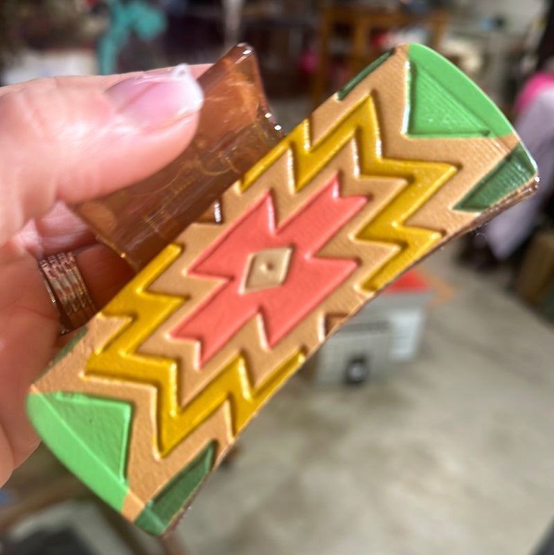 Pastel Aztec Tooled Leather Hair Clip