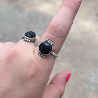 Round Black Onyx with Ball Detail Sterling Silver Ring