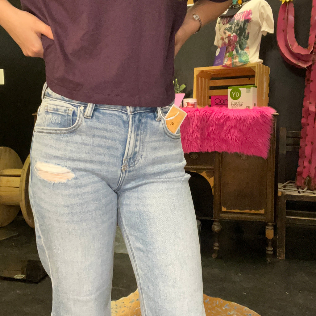 Light Wash Mid Rise Ankle Boyfriend Distressed Risen Jeans