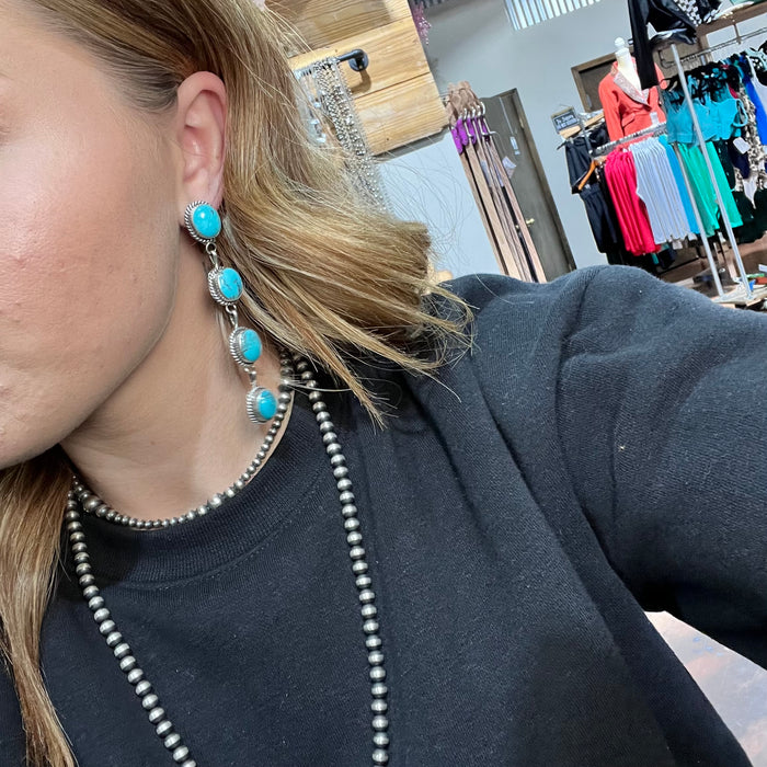 Stunning 4 Stone Blue Turquoise Wedding Drop Post Sterling Silver Earring