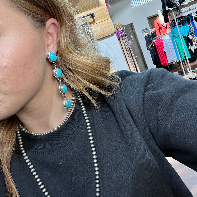 Stunning 4 Stone Blue Turquoise Wedding Drop Post Sterling Silver Earring
