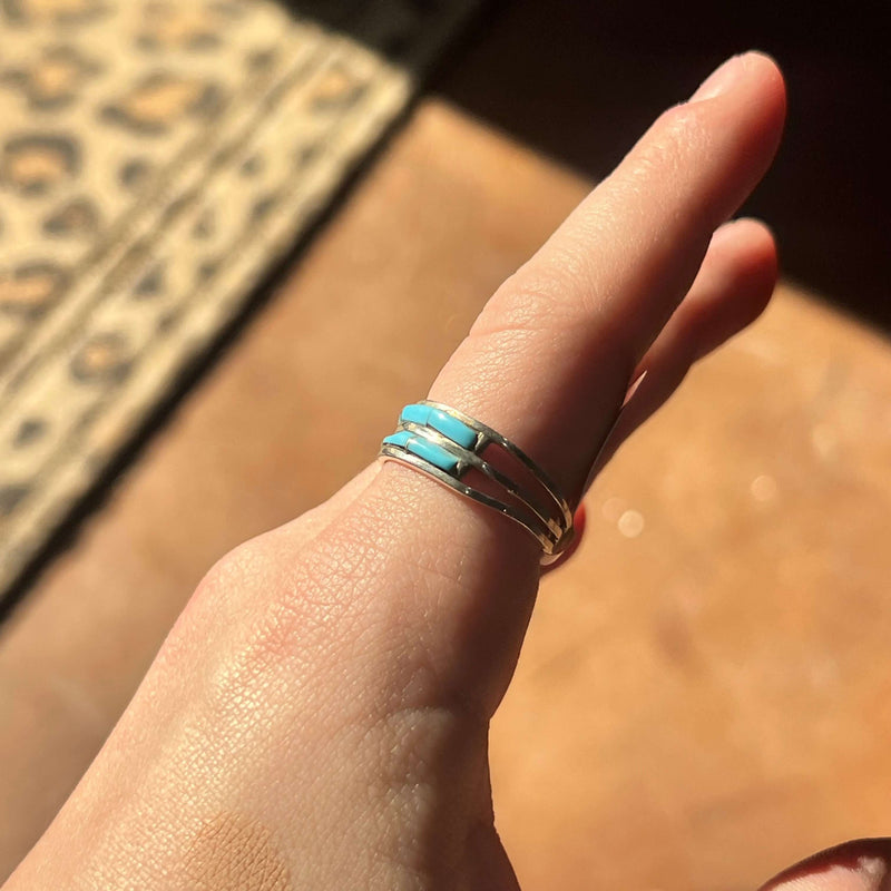 8 Stone inlay Kingman Turquoise Genuine Ring3