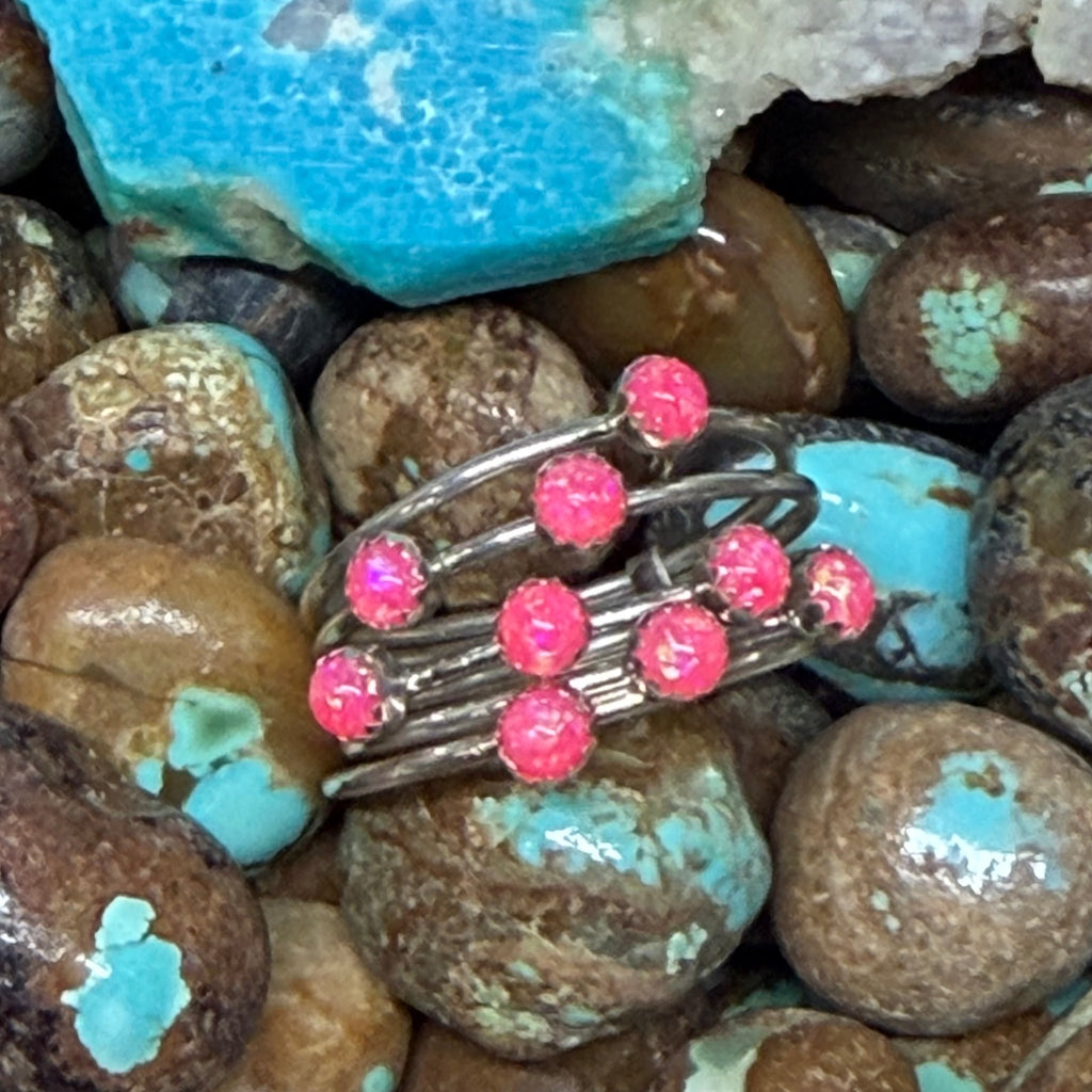 9 Hot Pink Opal Stone Multi Bands Sterling Silver Ring - Country Lace Boutique