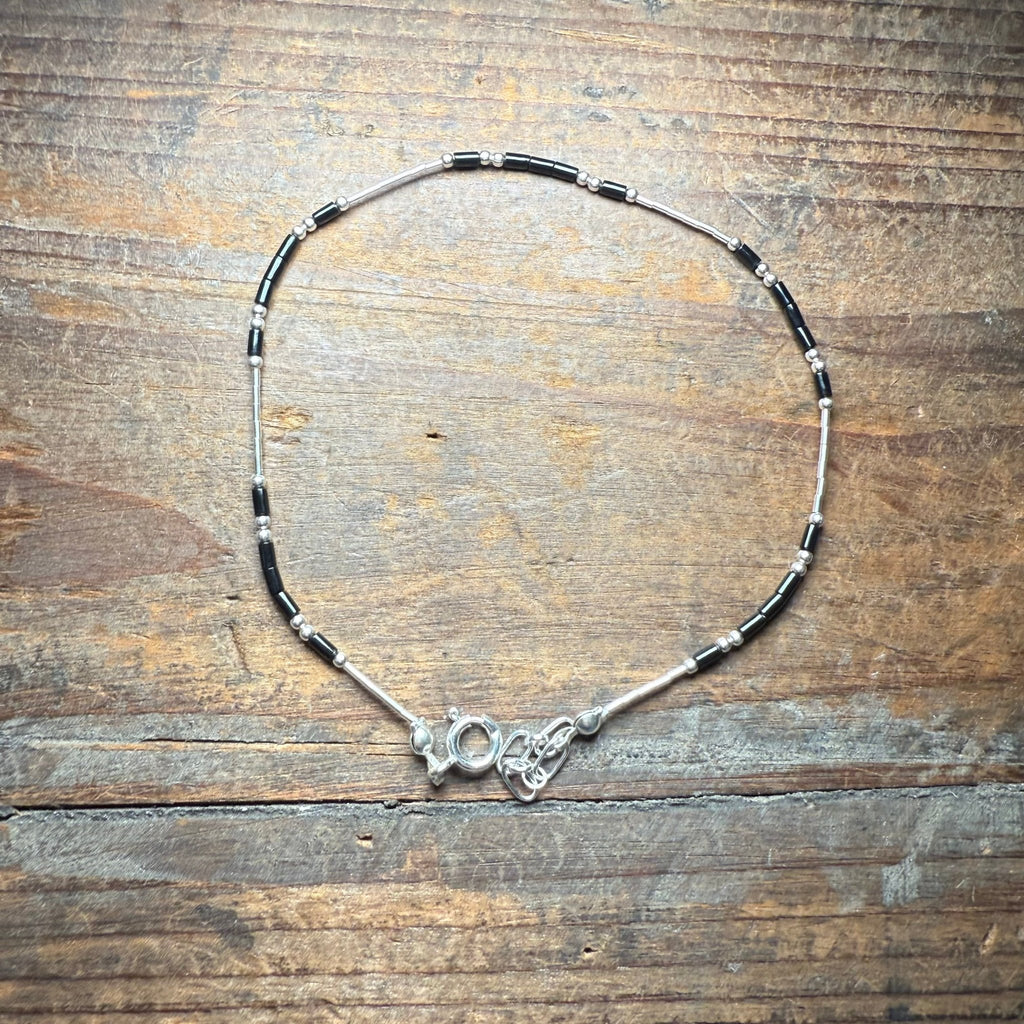 9 inch Sterling Silver with Black Detail Bracelet / Anklet - Country Lace Boutique