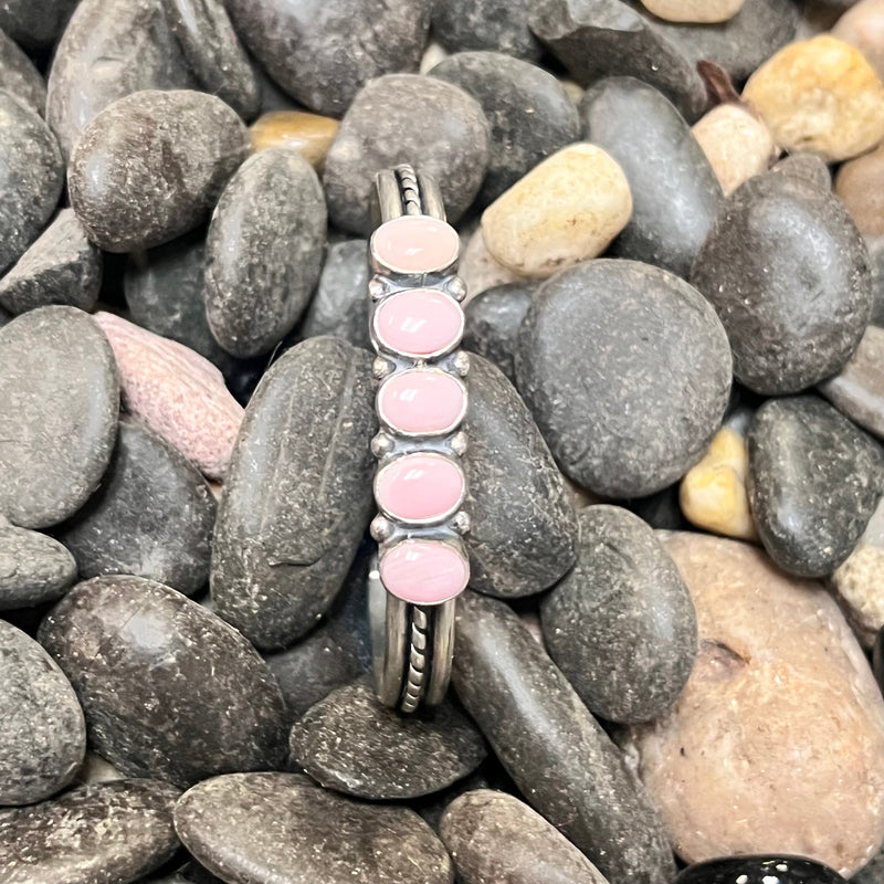 5 Pink Conch Stone with Twisted Detail Genuine Sterling Silver Cuff Bracelet