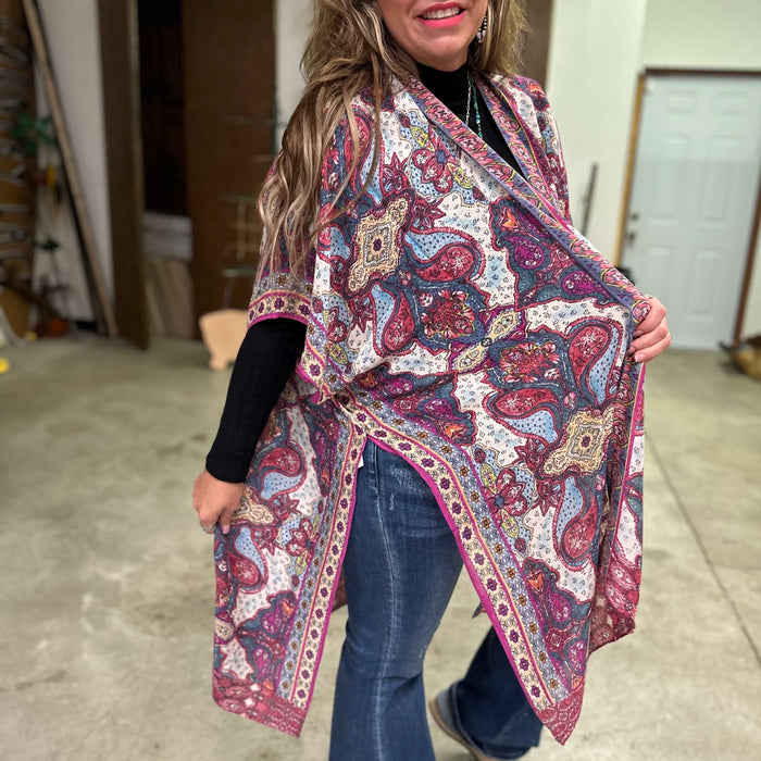 Pink and Blue Kaleidoscope Kimono Cardigan