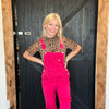 Hot Pink Risen Overalls Crop Jeans / Small