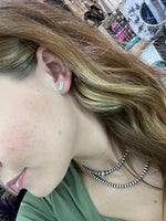 Green Turquoise Cobblestone Bar Stud Genuine Earring.