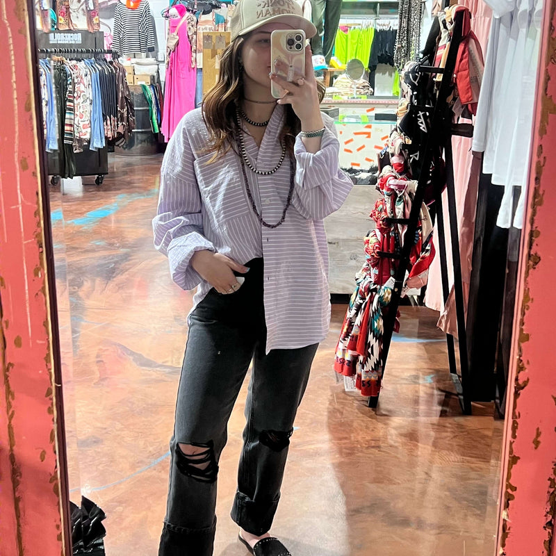 Purple Striped Button Down Top