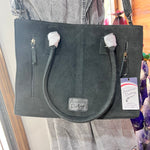 Black Leather Bootstitch Tooled Tote Purse