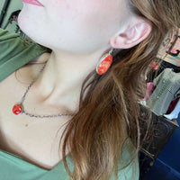 Oval Red Spiny French Hook Sterling Silver Earring