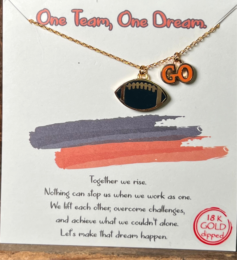 Orange & Navy Go Football Gold Fashion Necklace