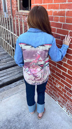 Denim and Tribal Print Turquoise Button Down Top